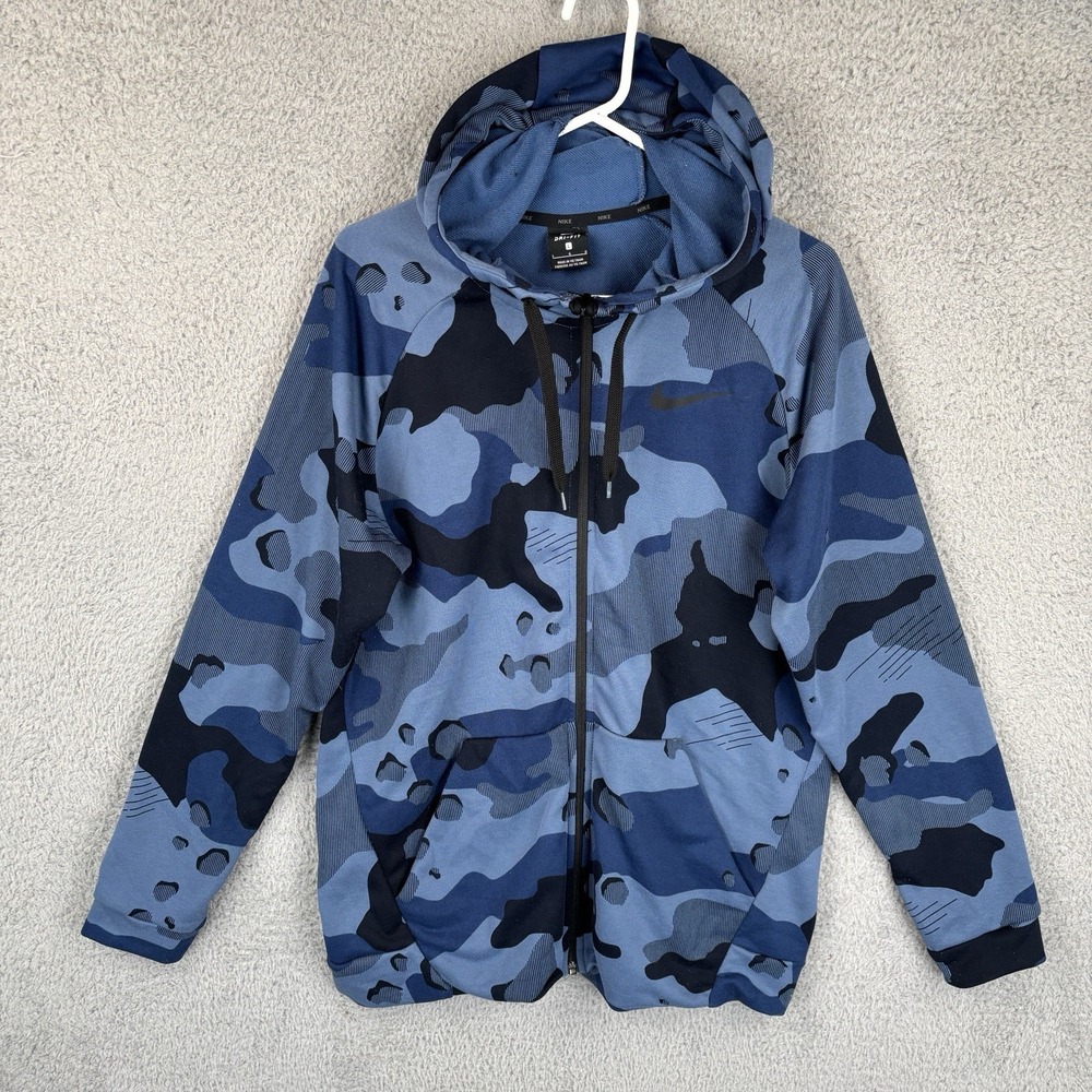 Nike Hoodie Men Large Blue Camo Dri-Fit Full-Zip‎ Fleece Sweatshirt BV2718